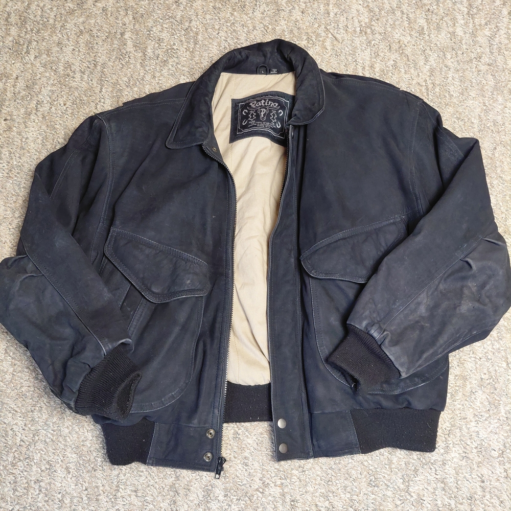 Vintage Patino Leather Suede Bomber Flight Jacket Black Men’s Large 5 Pocket
